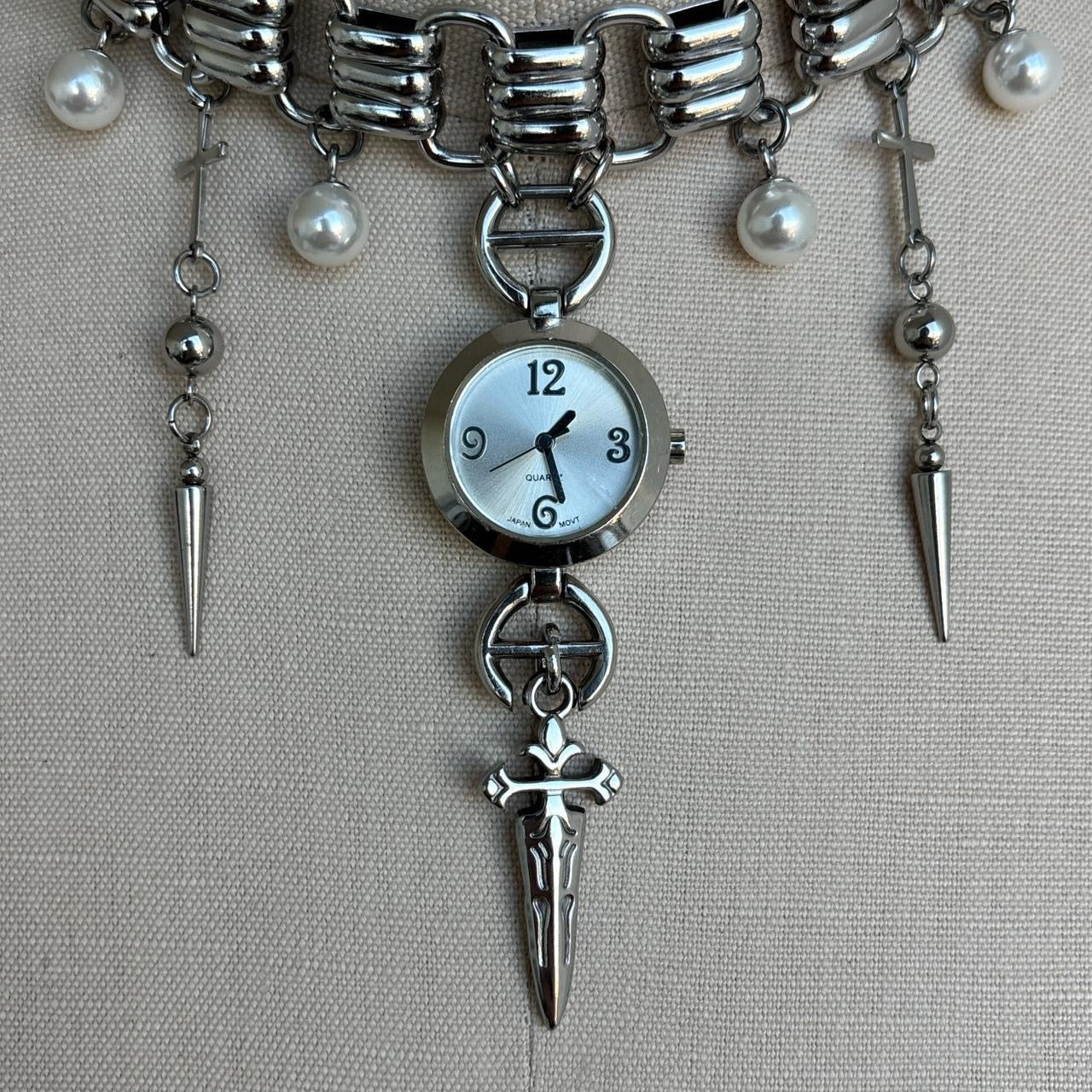 Reworked Gothic Quartz Watch Choker Necklace