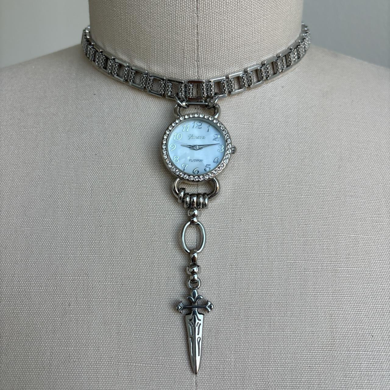 Reworked Gothic Geneva Platinum Watch Choker