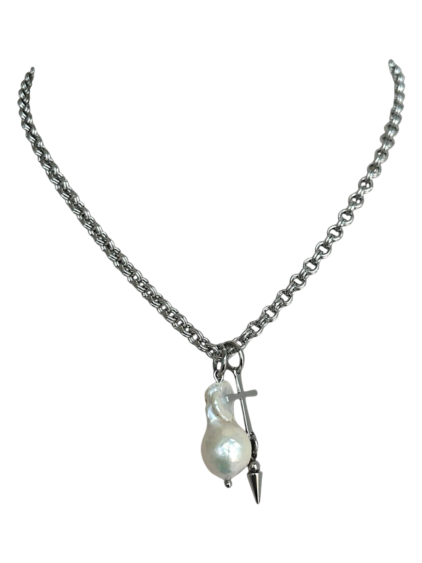 Baroque Pearl Necklace with rosary cross