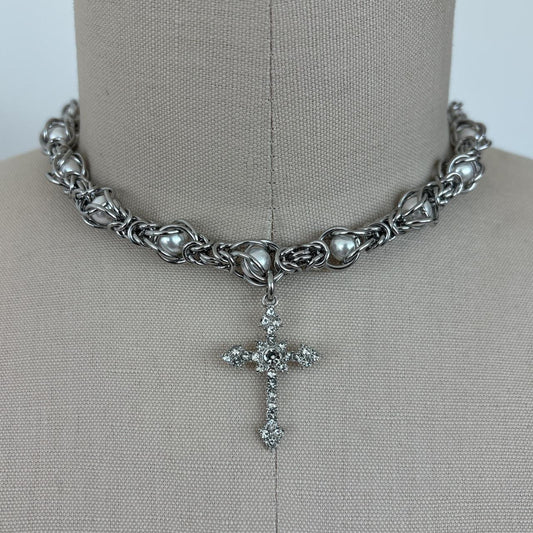 Stainless Steel Encase Pearl Choker