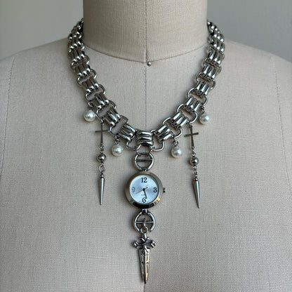 Reworked Gothic Quartz Watch Choker Necklace