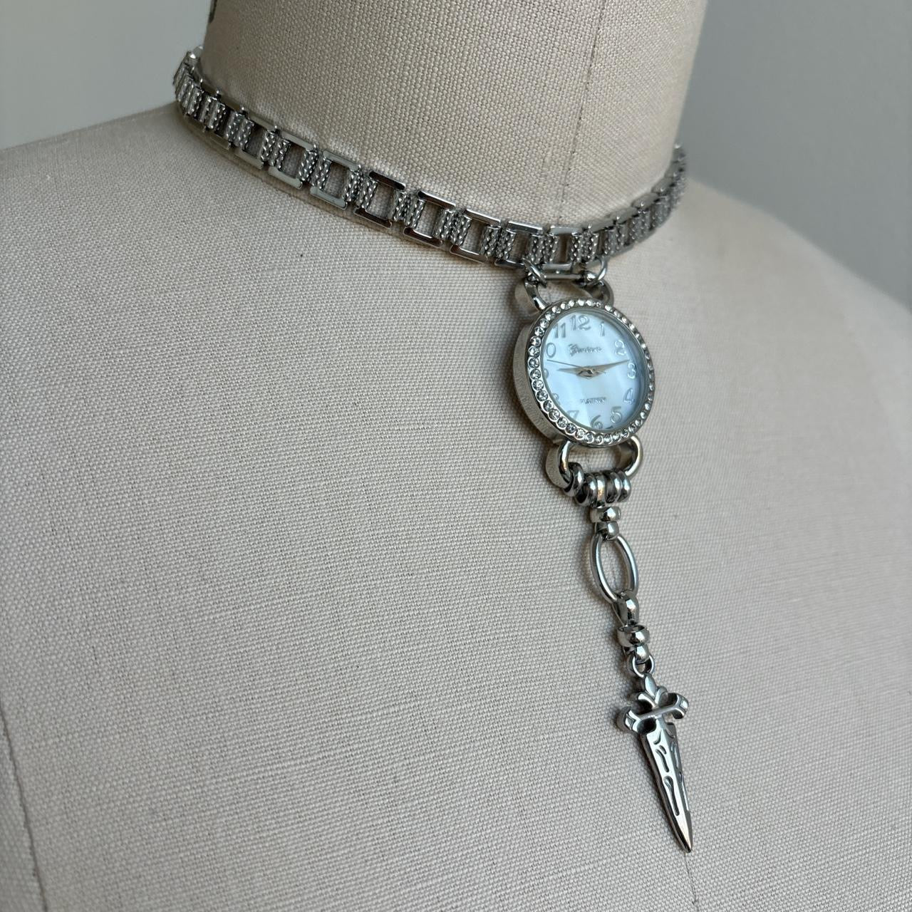 Reworked Gothic Geneva Platinum Watch Choker
