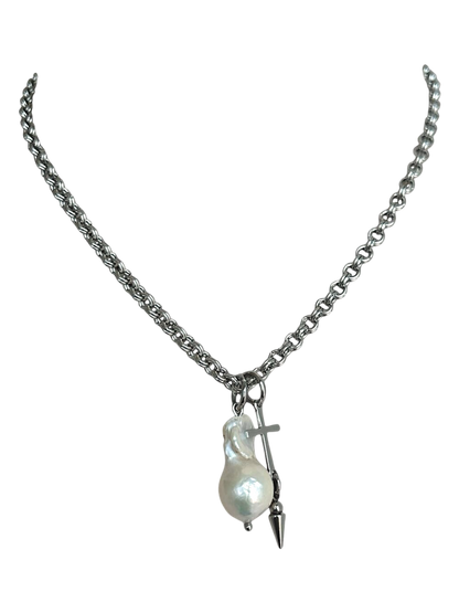 Baroque Pearl Necklace with rosary cross