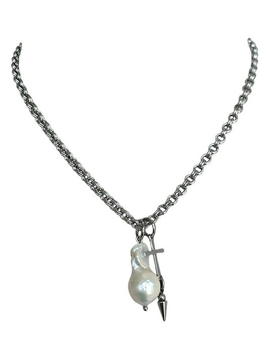 Baroque Pearl Necklace with rosary cross