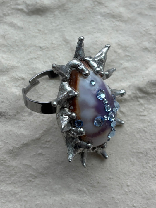 Bedazzled Cowrie Shell Cross Ring