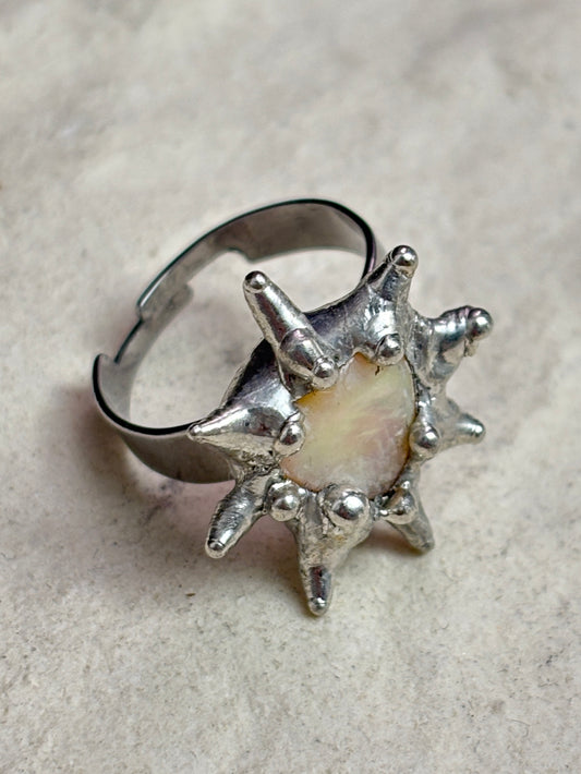 Mother of Pearl Adjustable Ring Spiked Heart