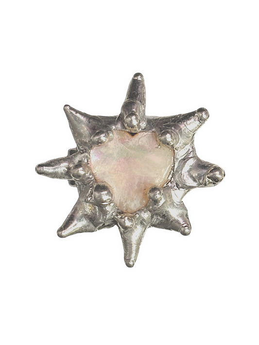 Mother of Pearl Adjustable Ring Spiked Heart